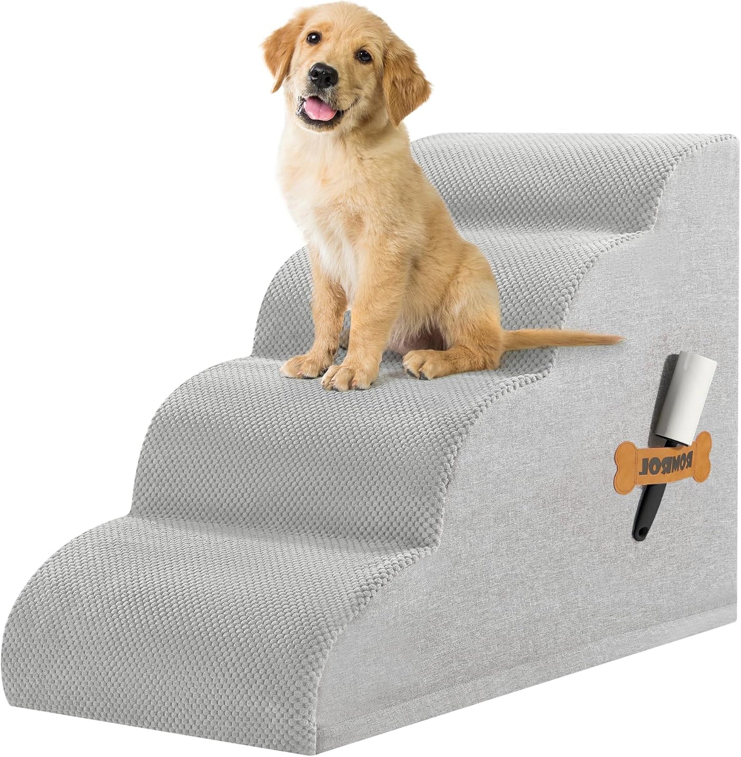 Romrol Dog Stairs Ramp for High Beds Couches, High Density Foam Pet Steps with Durable Non-Slip Waterproof Fabric Cover, Dog Stairs for Small Dogs or Cats or Pets, 5-Step, 22 Inch, Grey