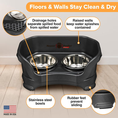Neater Pet Brands Neater Feeder Deluxe Mess Proof Dog Bowls Elevated for Large Dogs Over 40 lbs, Made in USA, No Spill Raised Dog Food Bowl Stand Feeding Station, Food and Water Bowl Set, Black