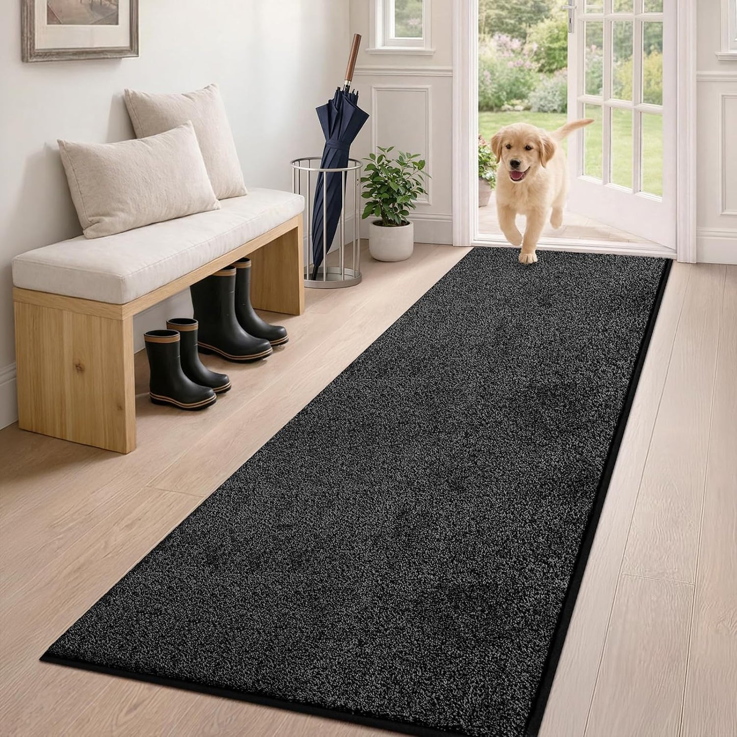 PURRUGS Dirt Trapping Door Mat 20" x 31.5", Non-Slip Machine Washable Entryway Rug, Dog Doormat, Indoor Front Door Mat, Super Absorbent Entry Rug for Muddy Shoes & Paws, Bluish Grey-Black
