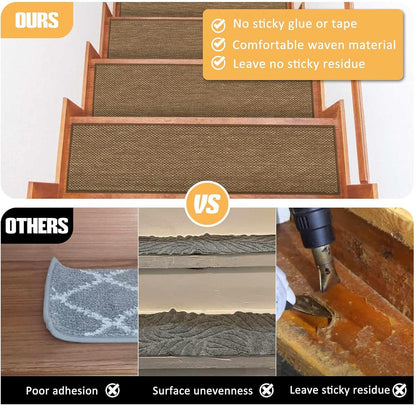 Stair Treads Non Slip for Wooden Steps Indoor 9" x 36" 15 Pack Extra Wide Stairs Tread Carpet Runner, Step Pads with Reusable Adhesive for Dogs Kids Elders, Machine Washable, Black