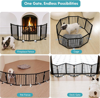 No Pawblems Free Standing Short Dog Gate, 16.5'' Tall Foldable Dog Fence for Indoor & Outdoor, Up to 72 Inch Extra Wide Puppy Gate for Stairs, Hallways, Doorways, Deck, Yard (White, 6 Panels)
