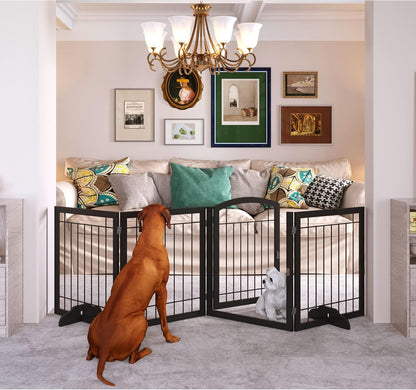 JSB 72-inch Extra Wide 28-inch Tall Dog gate, Freestanding Pet Gate for Halls, Stairs & Home, Pet Puppy Safety Dog Fence with 2PCS Support Feet (Black)