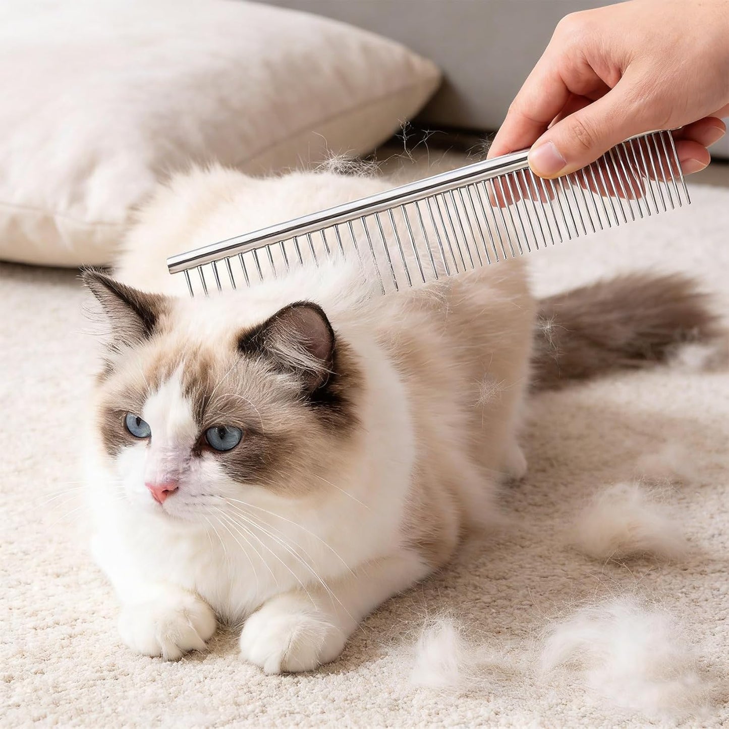 6-Piece Pet Grooming Kit, Stainless Steel Dog & Cat Combs for Flea Removal, Dematting, Shedding & Tear Stain Care, Gentle Detangling Brush for Long/Short Hair Pets kkmilamila