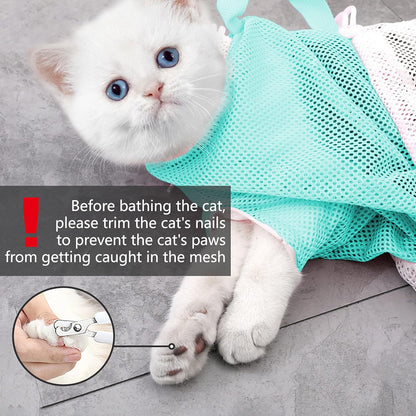 KlerRoem Cat Bathing Bag, Adjustable Anti-bite and Anti-Scratch Shower Mesh Grooming Bag for Pet Dogs, Includes Pet Nail Clipper, Nail File, Grooming Glove, and Cat Shell Comb