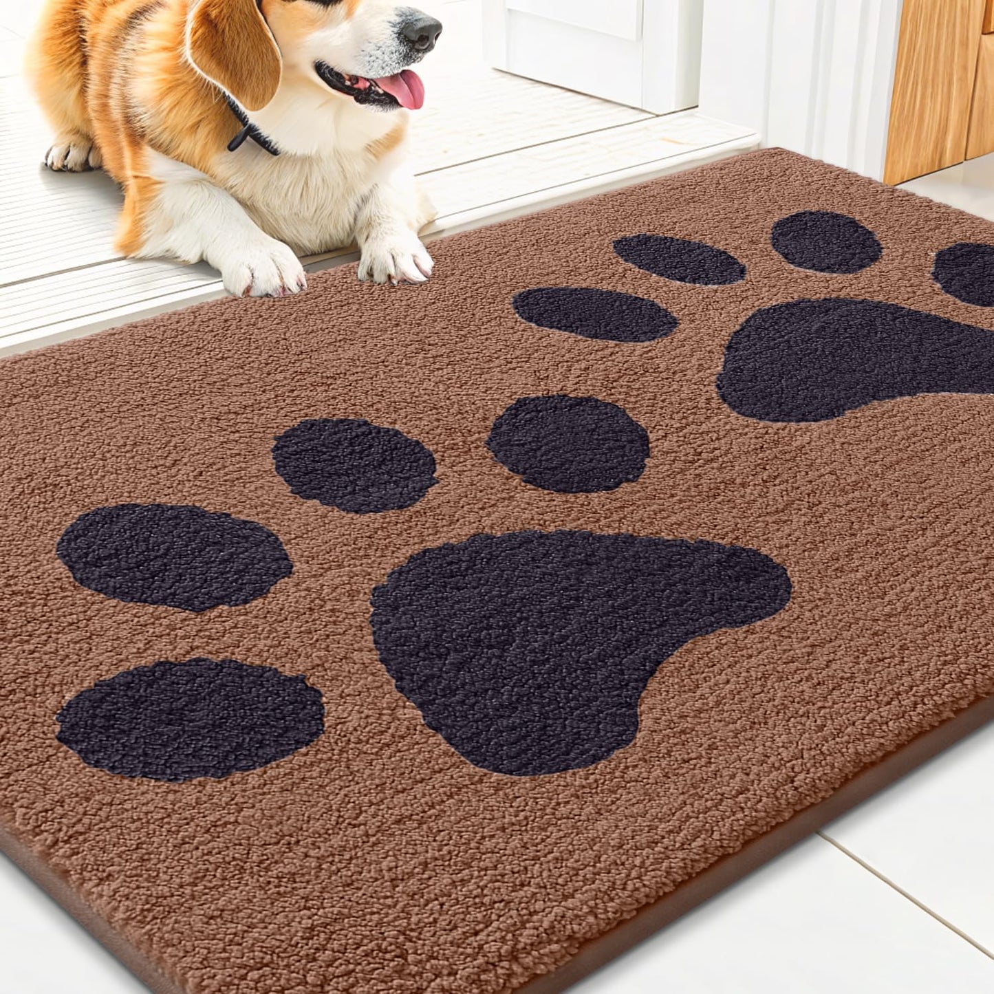 Smiry Dog Door Mat for Muddy Paws, Absorbs Moisture and Dirt, Low-Profile Entryway Mat with Non-Slip Backing, Entry Indoor Outdoor Doormat for Inside Floor (30x20 Inches, Grey, Striped)