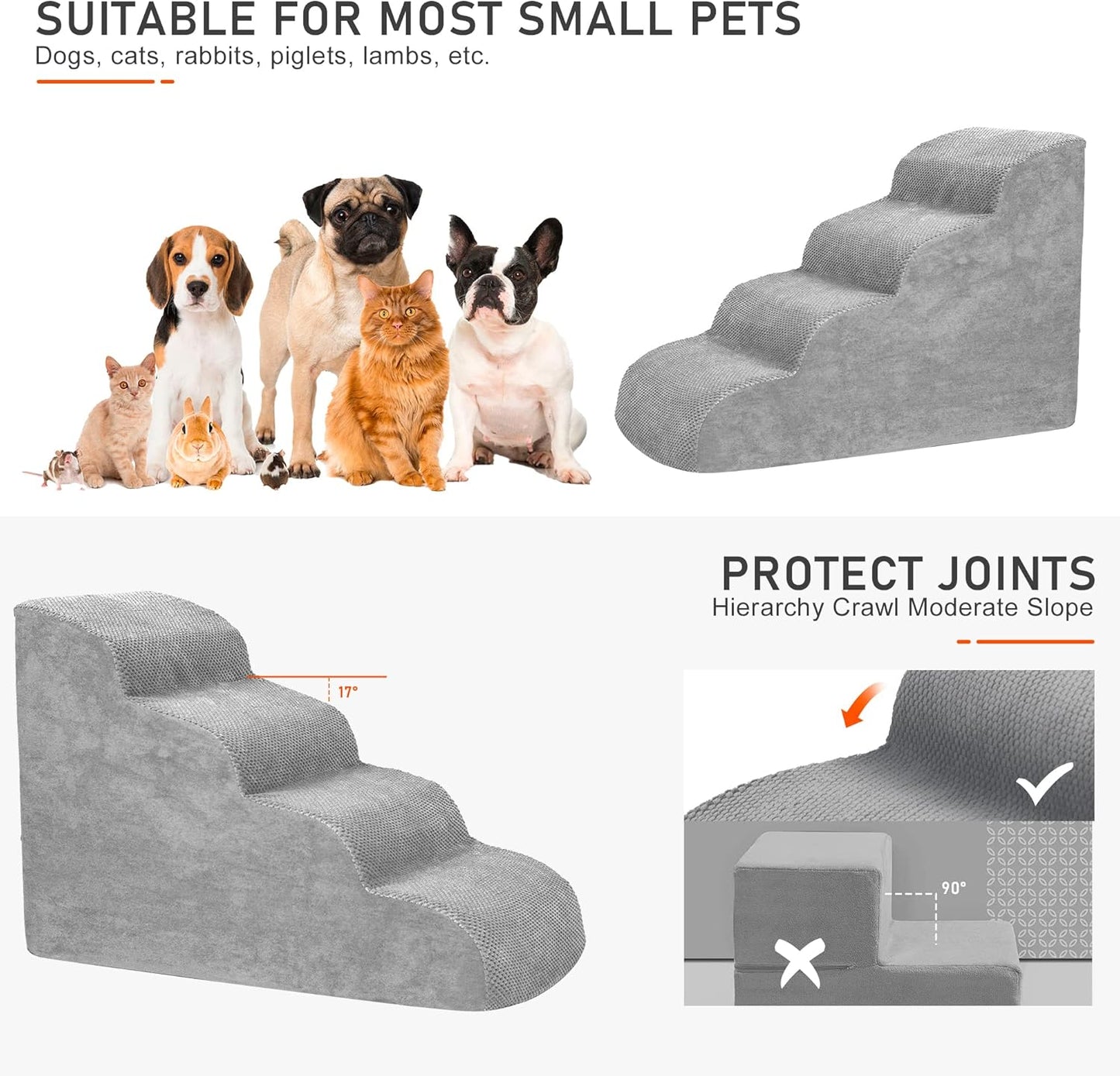 Dog Stairs for Small Dogs, 3 Tiers High Density Foam Dog Ramp, Extra Wide Non-Slip Pet Steps for High Beds Or Couch, Soft Foam Doggie Ladder for Dogs Injured, Older Pets, Small Cats