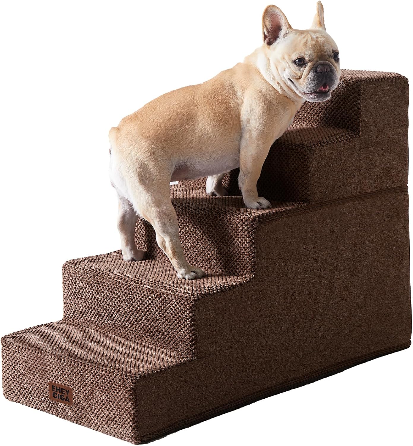 EHEYCIGA Dog Stairs for High Bed 22.5" H, 5-Step Dog Steps for Bed, Pet Steps for Small Dogs and Cats, Non-Slip Balanced Pet Ramp Indoor, Grey