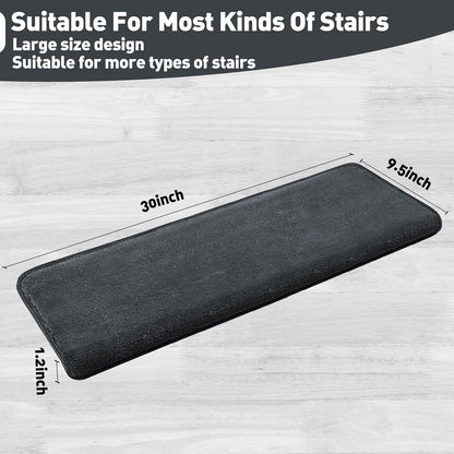 PURE ERA Carpet Stair Treads Ultra Plush 9.5" X 30"Soft Bullnose Indoor Stair Protectors Pet-Friendly Non-Slip Skid Resistant Tape Free Washable Reusable(14 Pieces, Cream Gray)