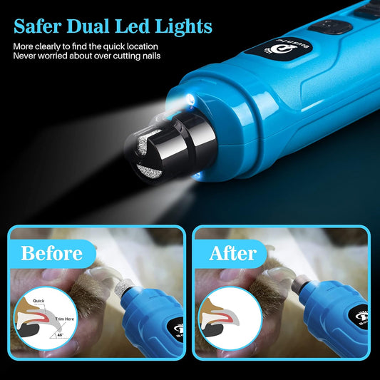BOUSNIC Dog Nail Grinder with 2 LED Light - Super Quiet Pet Nail Grinder Powerful 2-Speed Electric Dog Nail Trimmer File Toenail Grinder for Puppy Small Medium Large Breed Dogs & Cats (Purple)