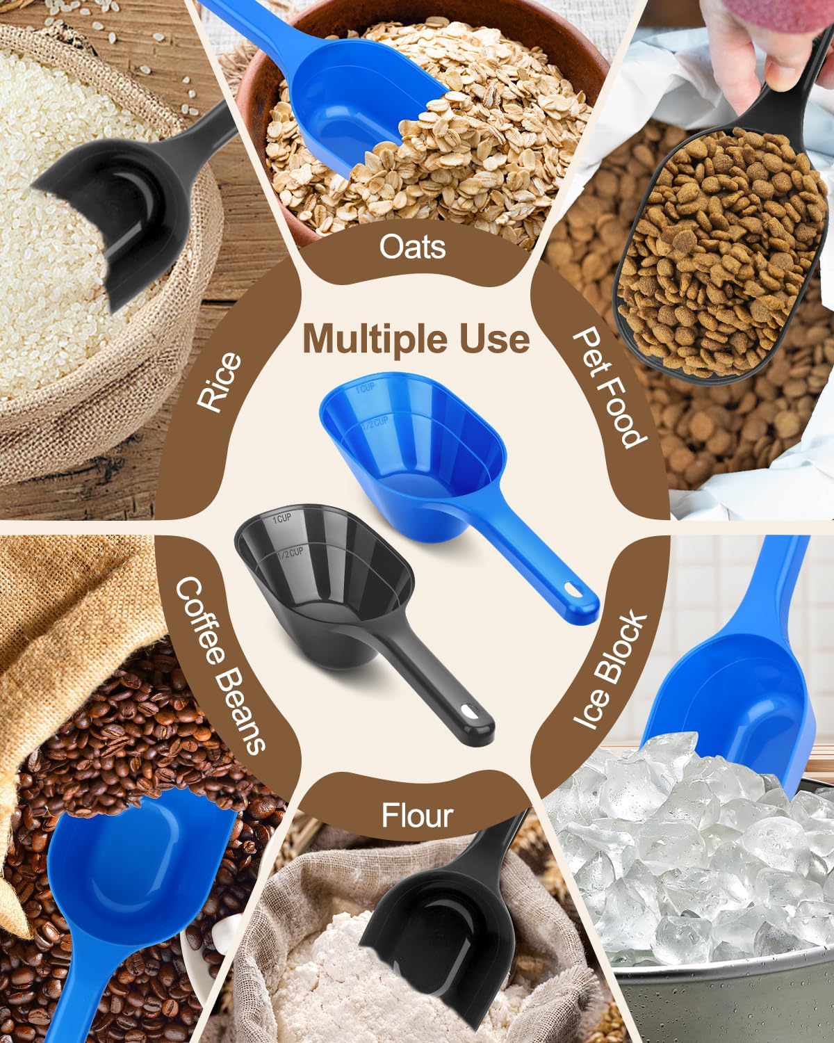 2 PACK Dog Food Scoop,1 Cup Capacity Pet Food Scoop With Measuring Lines For Dog, Puppy and Cat (Black)