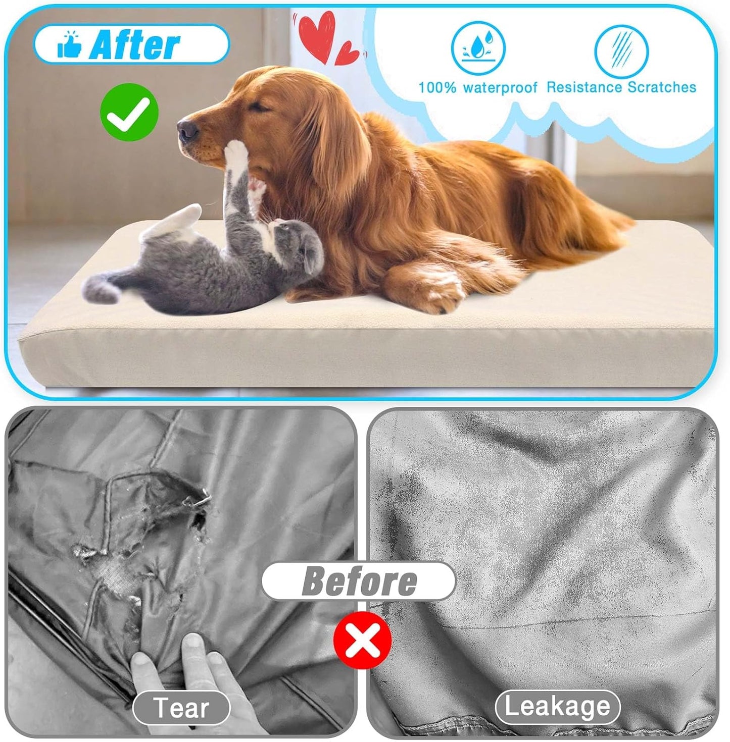 Dog Bed Covers Replacement Washable 100% Waterproof Dog Bed Sheets, Soft & Noiseless Pet Bed Cover, 2 Pack, 30" x 20" Beige