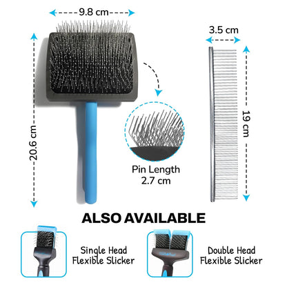 Grooming Kit, Slicker Dog Brush and Finishing Comb Set, Detangler & Dematting Grooming Tools for Dogs, Extra Long Pin Slicker & Metal Comb for Goldendoodle, Cockapoo, Cavapoo, Poodle