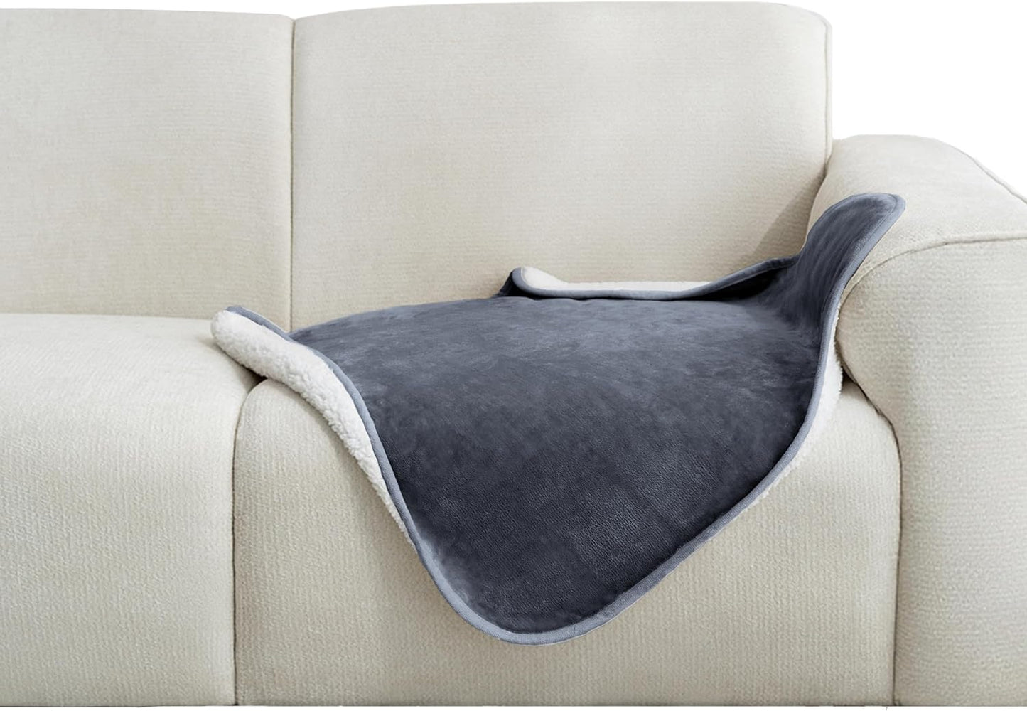 gogobunny Waterproof Blanket for Bed Couch Sofa, Liquid Pee and Fur Proof Pet Blanket for Dog Puppy Cat, Reversible Sherpa Fleece Throw Blanket Furniture Cover Protector (Grey, 50x60 inches)