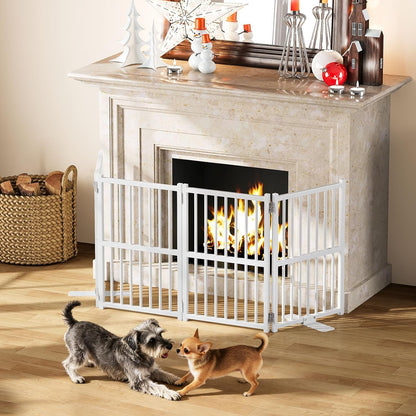 Snughome Short Dog Gate Indoor, 16" High Freestanding Small Dog Door Gates with Support Feet, Expands Up to 48’’ Wide Foldable Pet Gate for Doorway, 4 Panel Folding Pet Door Pet Fence for Puppy, White