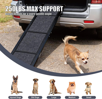 Dog Ramp for Car, Folding Dog Ramp for Large Dogs up to 250 lbs, Portable Dog Ramp for Truck, SUV & High Bed, Non-Slip Surface, Easy to Carry, Black (65" x 17.2")