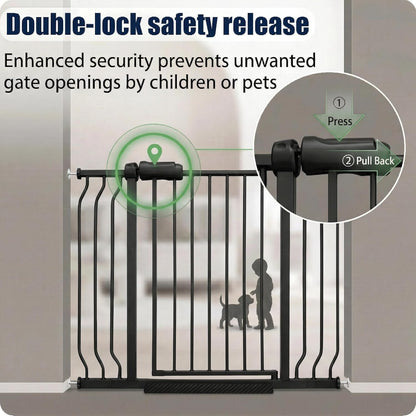 Extra Wide Baby Gate 85.8-90.5" Dog Gate Indoor Pressure Mounted No Drill Safety Gate for Large Entries, Kitchen,Stairs & Doorways, Black Metal Indoor Pet Gate for Kids & Dogs