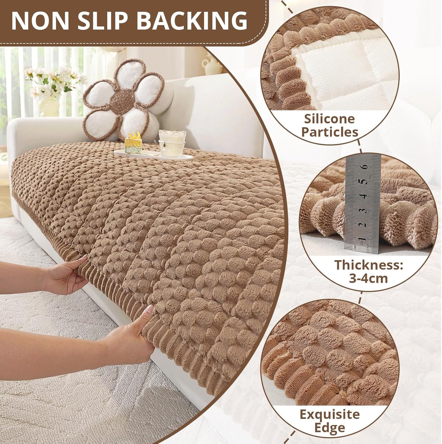 OstepDecor Couch Cover for Dogs, Washable Non Slip Sofa Cover for Pets, Soft Couch Covers for Sofa, Loveseat and Sectional, Furniture Protector Against Pet Hair & Scratches (27.6" x 27.6", Khaki)