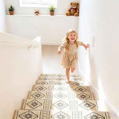 Stair Treads for Wooden Steps, Non Slip Stair Treads Carpet Indoor Residue Free Peel and Stick Washable Stair Covers, Safe for Dogs Kids Elders, Moroccan Beige, 8x30 inch, 4 Pack