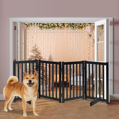 LZRS 2-Panel Wooden Free Standing Foldable Dog Gate Indoor – Solid Hardwood 24" High, Step-Over Safety Pet Gate for Doorways, Stairs & Small Spaces - Indoor Use, White