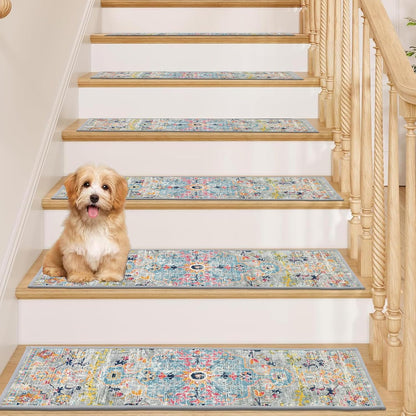 Pauwer Carpet Stair Treads for Wooden Steps Indoor 15 Pack 8" X 30" Peel and Stick Stair Treads Non Slip Staircase Step Treads Reusable Stair Runner Rugs for Dogs, Kids and Elders