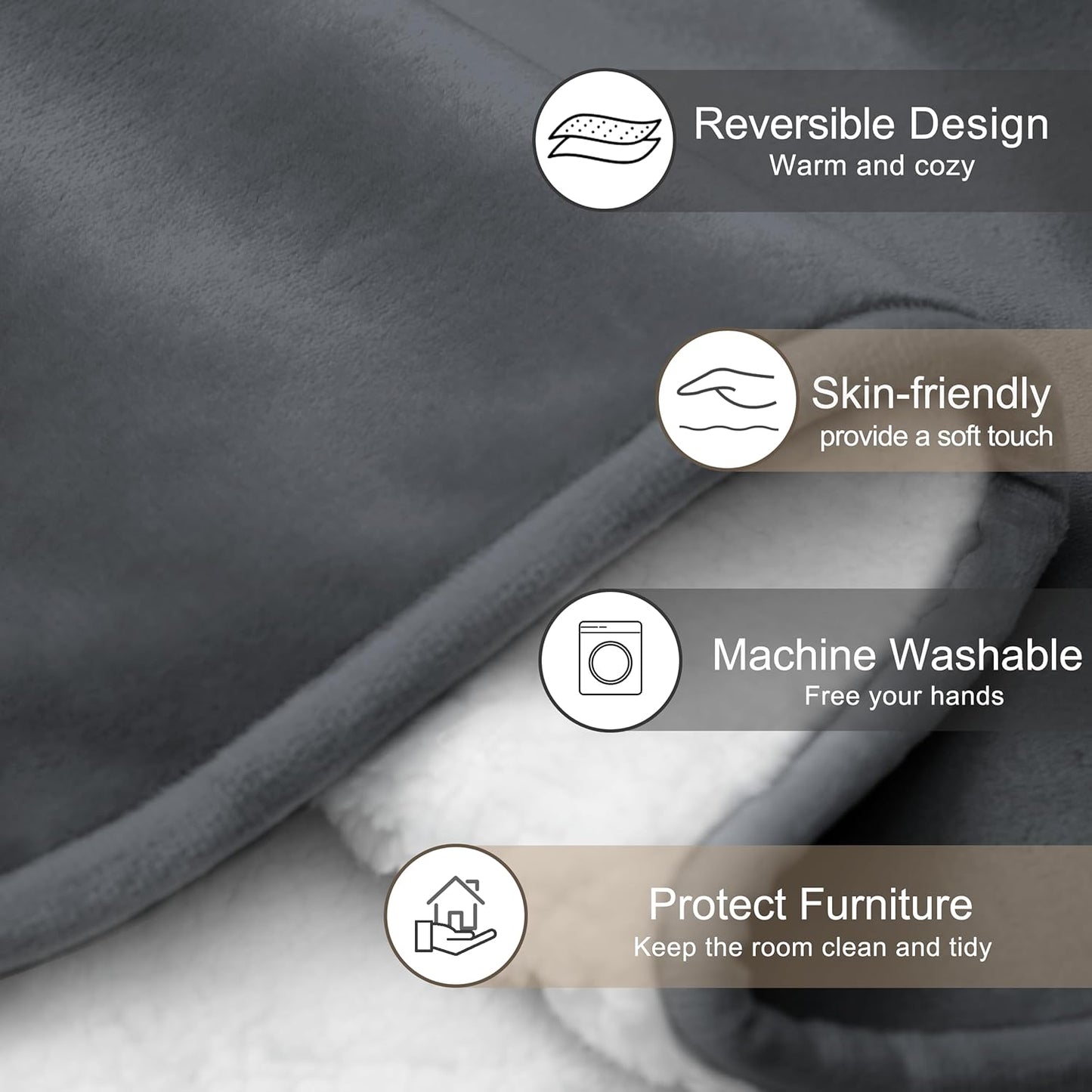 gogobunny Waterproof Blanket for Bed Couch Sofa, Liquid Pee and Fur Proof Pet Blanket for Dog Puppy Cat, Reversible Sherpa Fleece Throw Blanket Furniture Cover Protector (Grey, 50x60 inches)