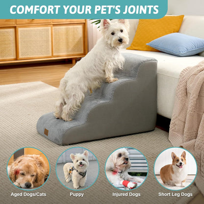 COZY KISS Extra Wide Dog Stairs with Tunnel, Foam Detachable Large Dog Step for Small Pet, Puppy or Cats, Medium Pet Ramp for High Bed, Couch, Sofa or Car, 19.7x33x22.4 inch, 5 Step, Beige