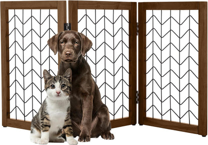 Freestanding Dog Gate - 3-Panel Foldable Indoor Pet Fence - 55x24-Inch Sturdy Metal and Wood Dog Gate - Pet Barrier for Stairs, Hallways, Doorways, or Small Openings by PETMAKER (White)