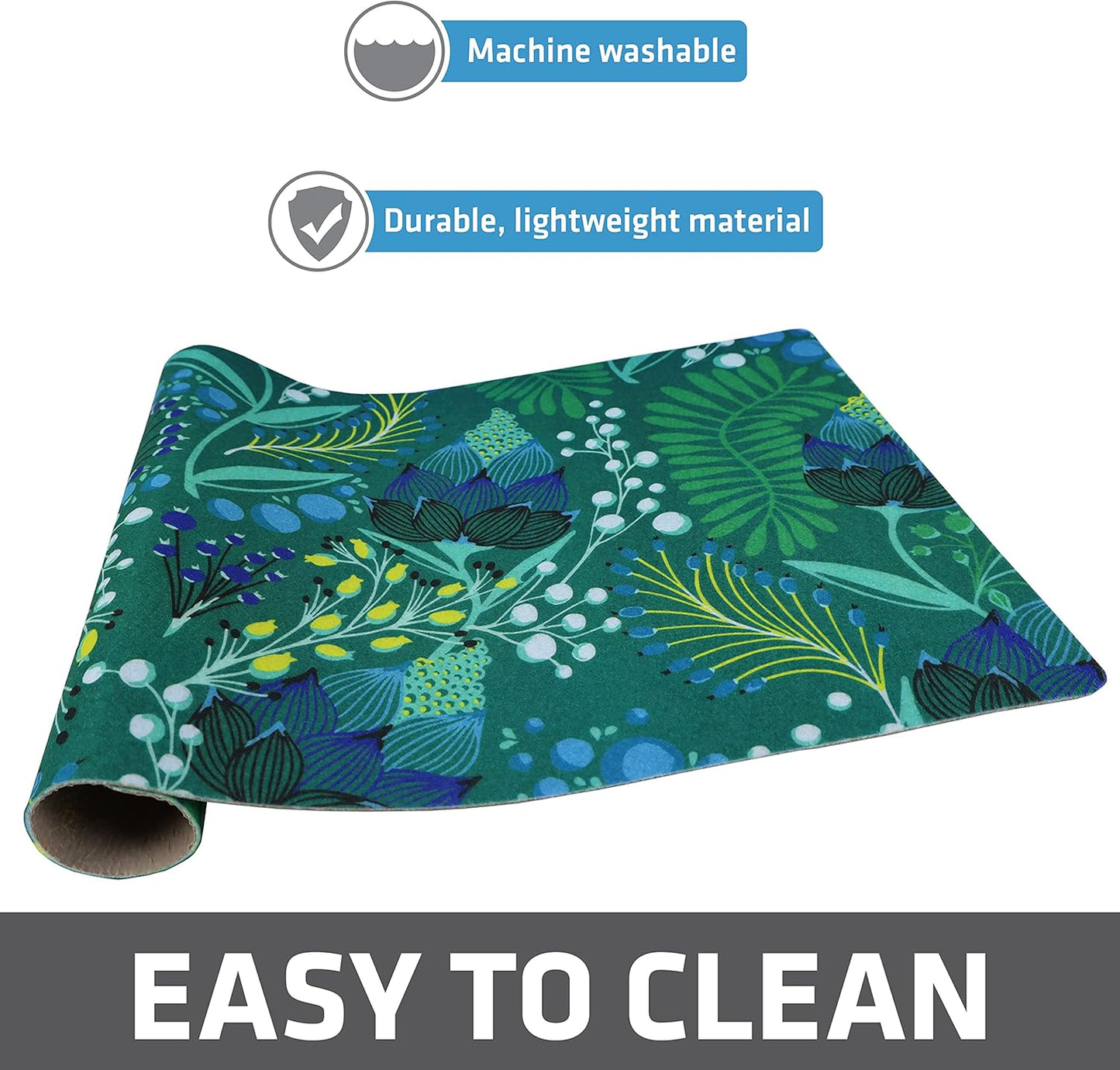 Drymate Pet Bowl Placemat, Dog & Cat Food Feeding Mat - Absorbent Fabric, Waterproof Backing, Slip-Resistant - Machine Washable/Durable (USA Made) (12” x 20”) (Indigo)