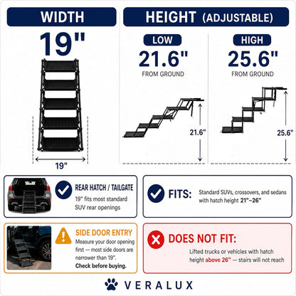 VERALUX Dog Stairs for Large Dogs for Car | 5 Step Foldable Dog Stairs | 200lb Capacity | Non-Slip Rug Steps | XL Lift Assist Harness System | Pet Stairs for Large Dogs | Dog Steps for Truck & SUV