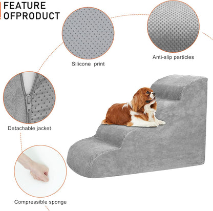 Dog Stairs for Small Dogs, 3 Tiers High Density Foam Dog Ramp, Extra Wide Non-Slip Pet Steps for High Beds Or Couch, Soft Foam Doggie Ladder for Dogs Injured, Older Pets, Small Cats
