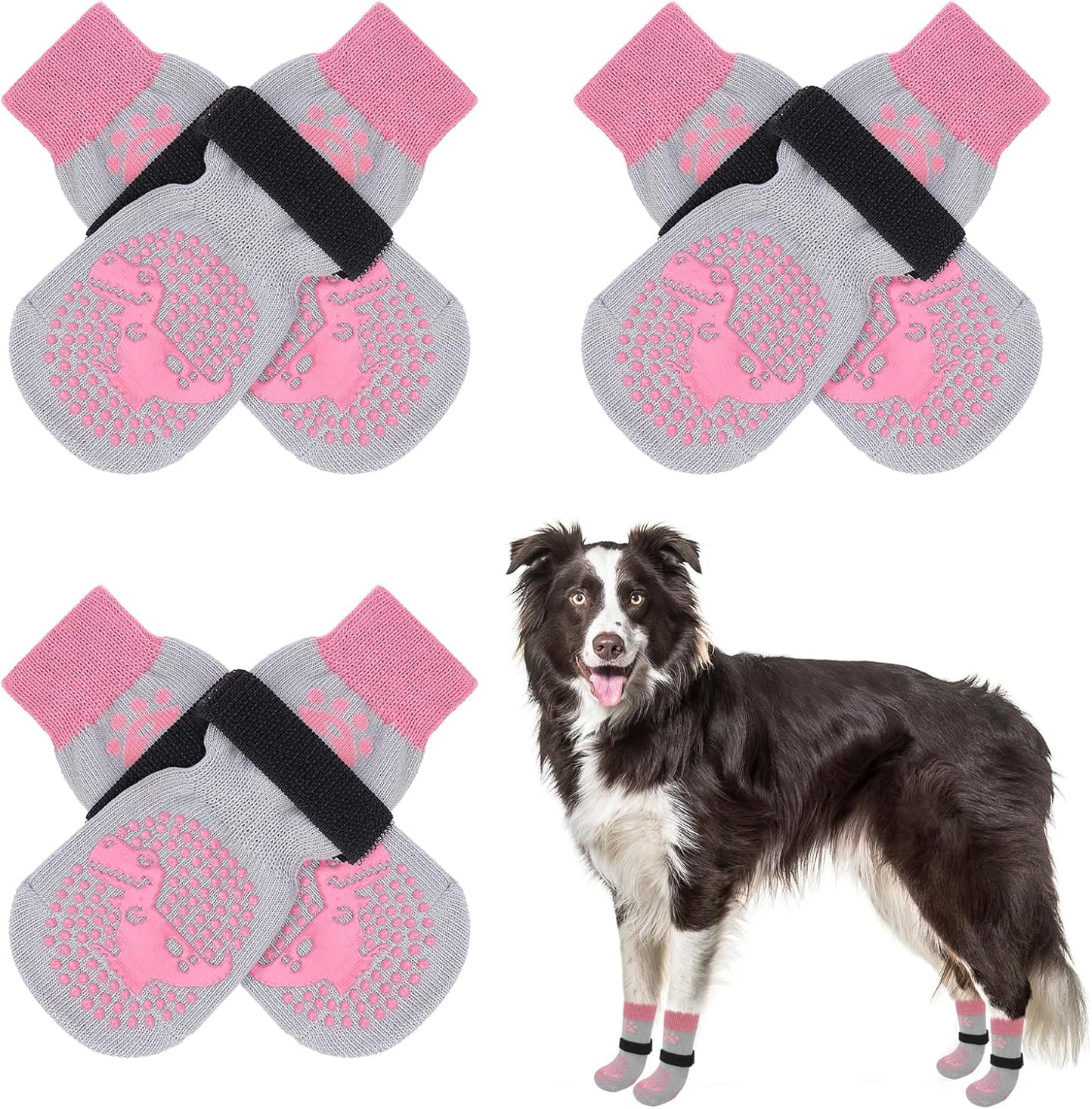SCENEREAL 6Pcs Anti Slip Dog Socks to Prevent Licking Paws for Hot/Cold Pavement, Dog Grippy Socks for Hardwood Floors, Dog Shoes for Boots & Paw Protectors for Puppy Small Medium Large Senior Dogs