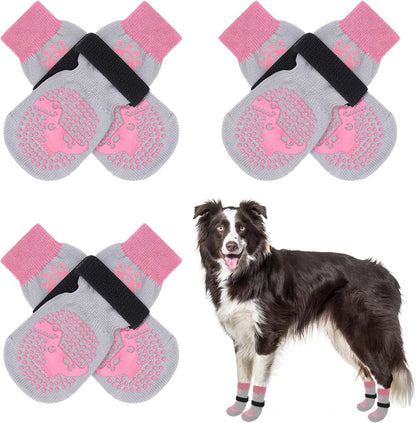 SCENEREAL 6Pcs Anti Slip Dog Socks to Prevent Licking Paws for Hot/Cold Pavement, Dog Grippy Socks for Hardwood Floors, Dog Shoes for Boots & Paw Protectors for Puppy Small Medium Large Senior Dogs