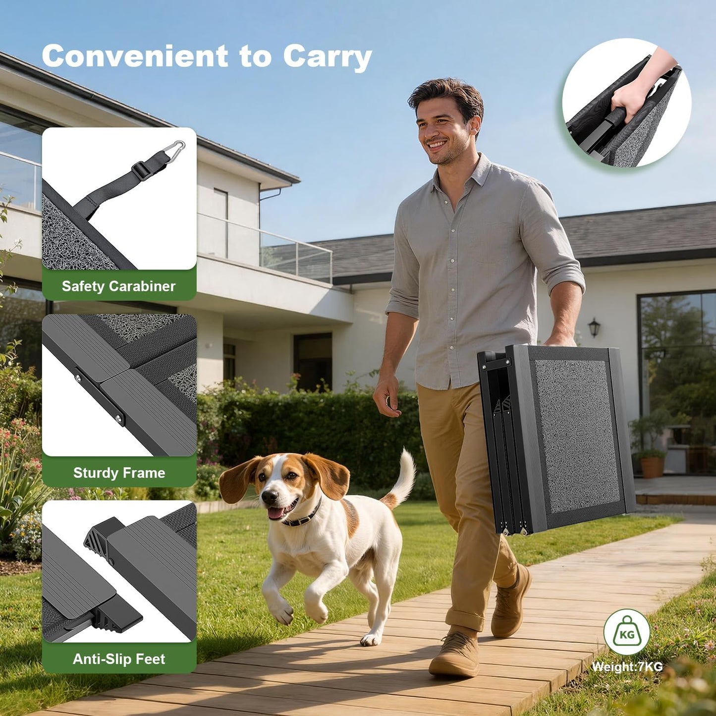 Foldable Dog Car Ramp Stairs, Lightweight Portable Pet Steps for Small, Medium & Large Dogs, Non-Slip SUV Dog Ladder for High Beds, Trucks & Cars, Supports Up to 150lbs