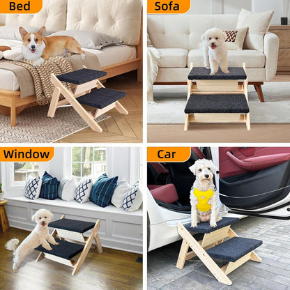 Dog Stairs/Ramp for Bed, Wooden 2-in-1 Foldable Pet Stairs & Ramp, Portable Dog Ladder Up to 180 Pound for Elderly/Short-Legged Dogs, 4 Steps for Beds, Couch, Cars