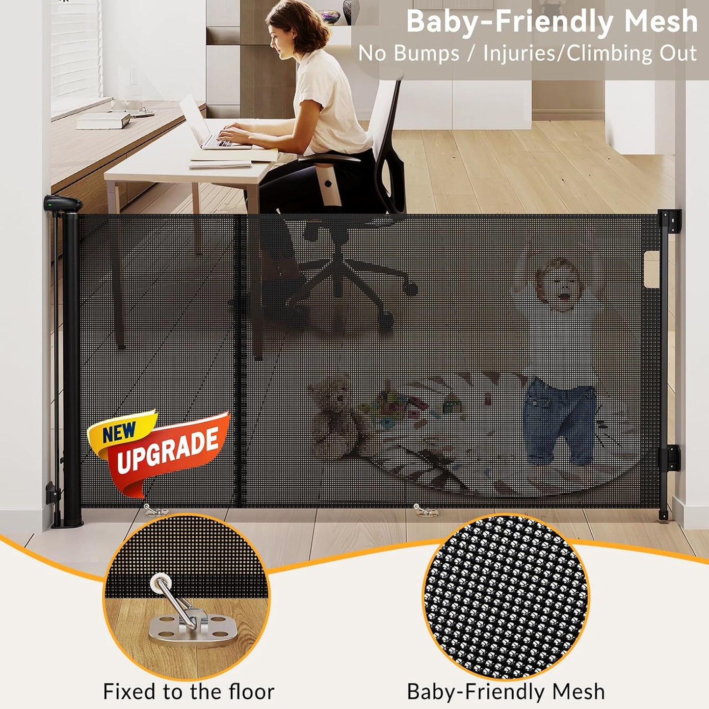 Uamector 138-Inch Extra Wide Retractable Baby Gate & Dog Gate, Reinforced Mesh Safety Gate Adjustable for Large Openings - Stairs, Doorways, Hallways - Indoor/Outdoor Use