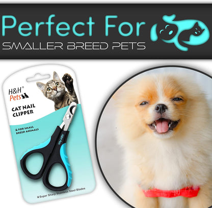 Cat Nail Clipper by H&H Pets - Professional Sharp Stainless Steel Claw Clipper Trimmer with Sturdy Non Slip Handles - For Small Animal & Cats Nail Cutter