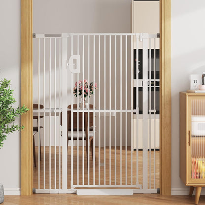 Jekriuet 57" Extra Tall Pet Gate, Auto Close Dog Door Pressure Mounted No Drilling for Doorways, Hallways, Stairs, Expandable 27.5"-38.5" Wide, Narrow 1.18" Spacing for Small Dogs & Puppies, Black