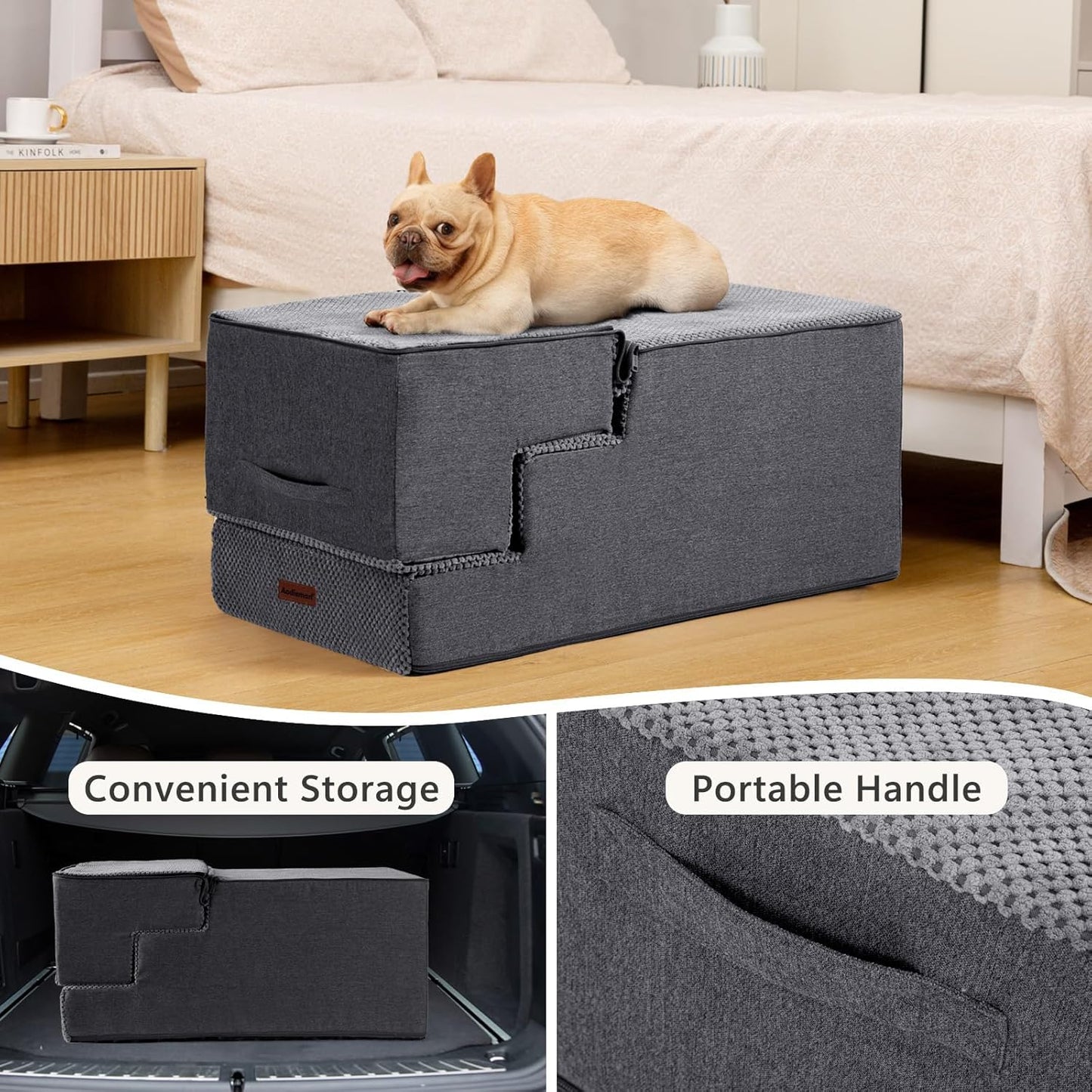 Aodisman Dog Steps for Bed and Couch, 4-Step Pet Stairs for Small Dogs, Indoor Non-Slip Dog Stairs for Old Cats, Puppy, Small Medium Dogs,18.5" H,Grey
