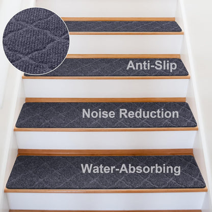 Extra Wide Non Slip Stair Treads for Wooden Steps – 15 Pack 9" x36'' Extra Wide Carpet Runners with Reusable Adhesive, Step Pads for Dogs, Kids, Seniors, Machine Washable – Geige