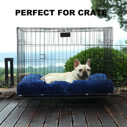 Bedfolks Waterproof Dog Crate Bed, Plush With Removable Washable Cover, Faux Fur Crate Pad for Medium Dogs, Fluffy Kennel 29"x21", Dark Grey