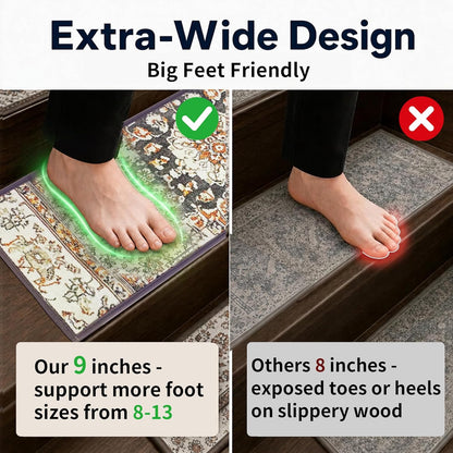9" x 30" Extra Wide Stair Treads for Wooden Steps (15 Pack) - Non Slip Indoor Carpet Stair Runners for Dogs & Seniors - Ergonomic Anti-Slip Rugs for Hardwood, Peel & Stick, Washable, Brown