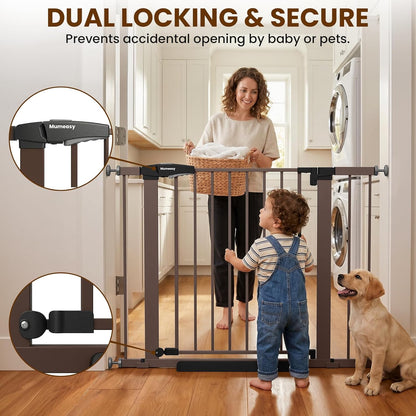Baby Gate for Stairs, 29.7-40.6" Auto Close Dog Gate Indoor for Doorways, Dual-Lock Design, Adjustable Pet Gate No Drilling with Walk Thru Door for Hallways, Stroller Friendly, Black