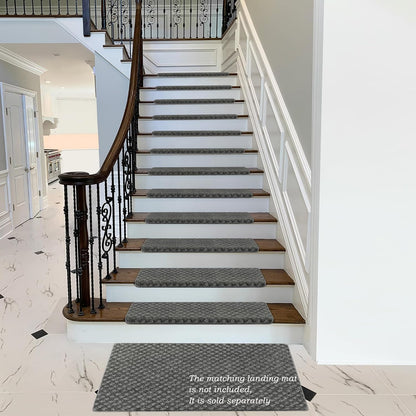 PURE ERA Bullnose Carpet Stair Treads Set Tape Free Non-Slip Indoor Stair Protectors Pet Friendly Rugs Covers Soft Skid Resistant Washable Reusable 9.5" x 30"(14 Pieces,Cream Gray)