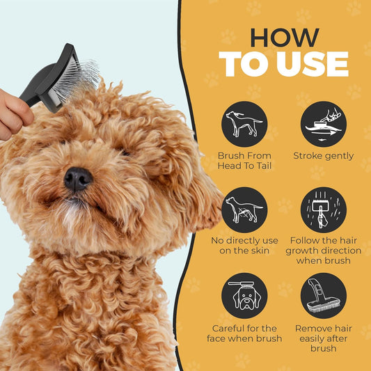 PawsltlveShine Dog Slicker Brush - Easy Grooming Brush for Poodles, Goldendoodles, Golden Retrievers - Dog Brush for long haired dogs - Effortless Grooming, Dematting, Deshedding - Black, Large