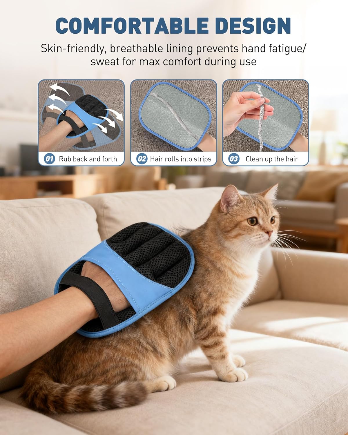 Pet Hair Removal Glove - 2 Pack Electrostatic Magic Brush Gloves Pet Hair for Dogs and Cats, The Magic Brush Pure Path Yomi Pet Grooming Needs, Fur Remover for Furniture, Clothes, Car Seats