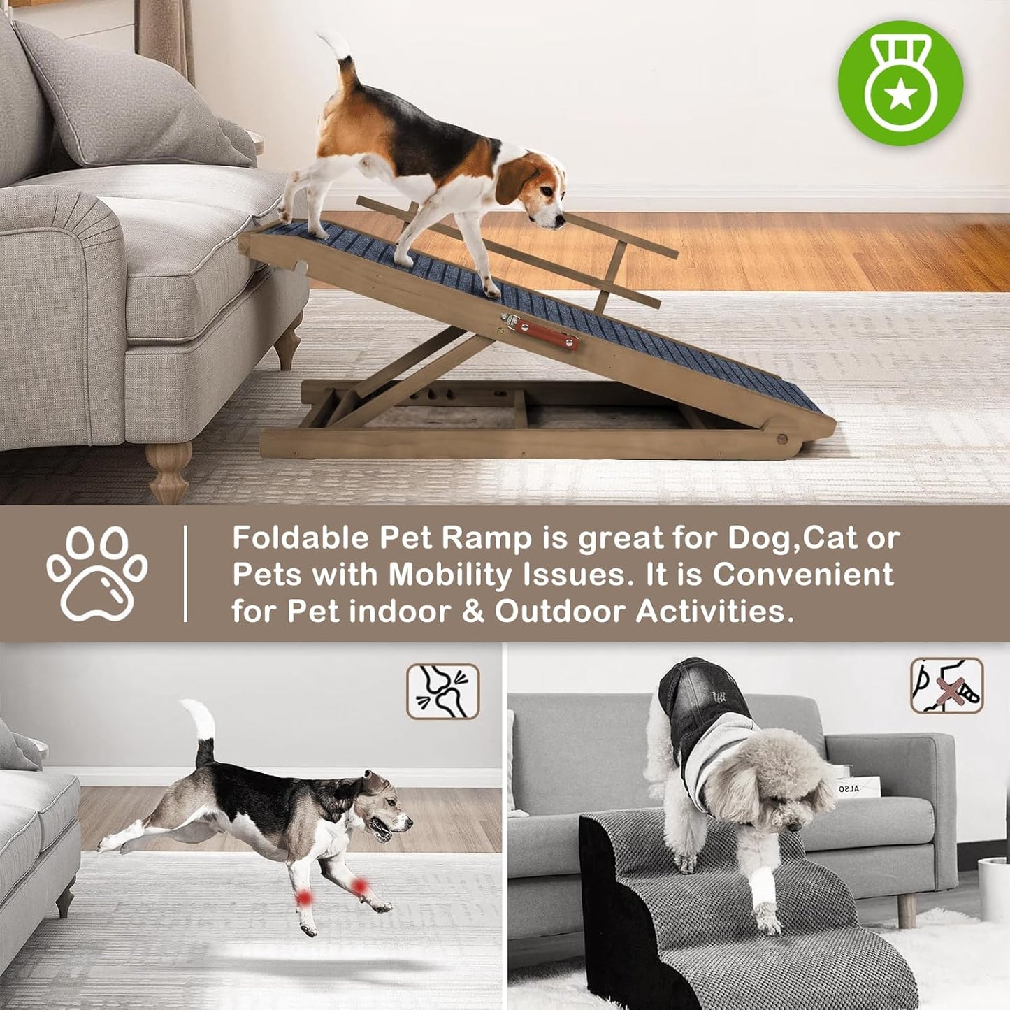 Dog Ramp for Beds, Cars, Couches, Dog Steps Anti-Slip Surface, Dogs Ramps for Old Small Pet,High Traction with Platform, 7 Adjustable Heights 16" to 27" Up, Portable Stairs Design for Dogs, 45.3" Long