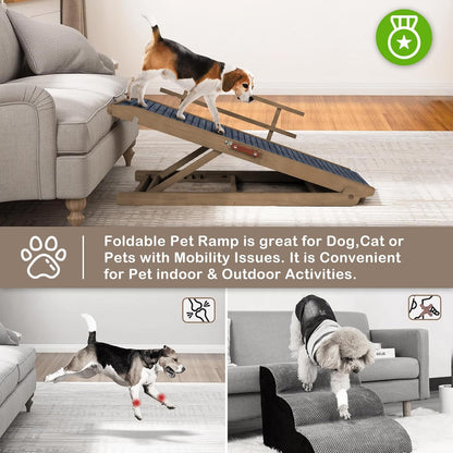 Dog Ramp for Beds, Cars, Couches, Dog Steps Anti-Slip Surface, Dogs Ramps for Old Small Pet,High Traction with Platform, 7 Adjustable Heights 16" to 27" Up, Portable Stairs Design for Dogs, 45.3" Long