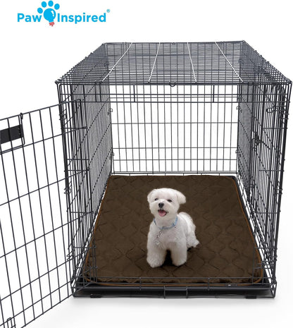 Paw Inspired Washable Padded Crate Mats for Dogs | 29” x 18” Pad, Fits 30-inch Kennels | Leakproof, Waterproof Bottom, Plush Pet Beds (Gray)