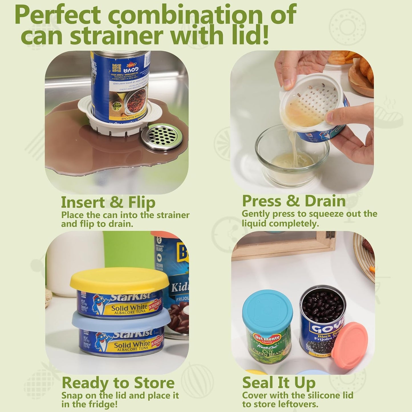 2PCs 3.0-inch Silicone Can Lids for Chef Boyardee | Van Camp's | Goya | Bush's Best | Farmer's Market Can, Can Cover for Canned Goods, Soup Can Cap, Fit Most Standard Size, Dishwasher Safe (Lids ONLY)