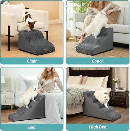 COZY KISS Extra Wide Dog Stairs with Tunnel, Foam Detachable Large Dog Step for Small Pet, Puppy or Cats, Medium Pet Ramp for High Bed, Couch, Sofa or Car, 19.7x33x22.4 inch, 5 Step, Beige